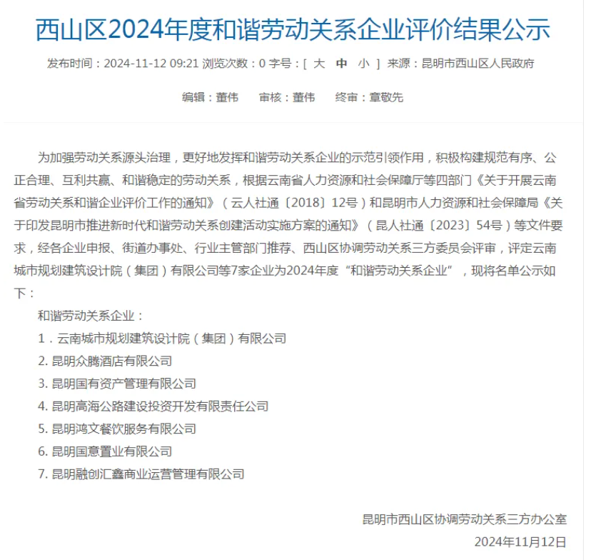[云南城市规划建筑设计院（集团）有限公司]铸就和谐劳动关系新典范！